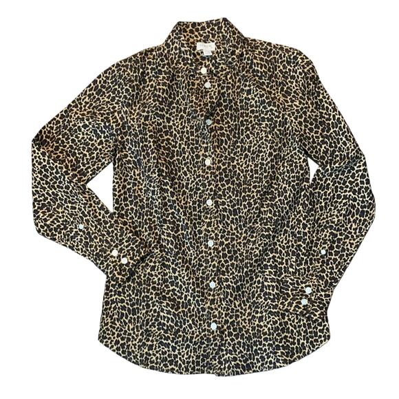 NWT J. Crew Leopard Print Cotton Button Down Top Size XXS - Picture 1 of 7